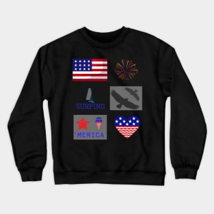 Surfing T shirt with American flag design for  4th July Crewneck Sweatshirt